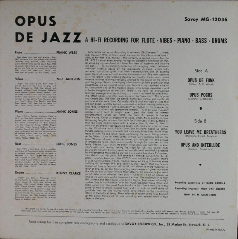 Milt Jackson /Opus De Jazz レコード通販・買取のサウンドファインダー