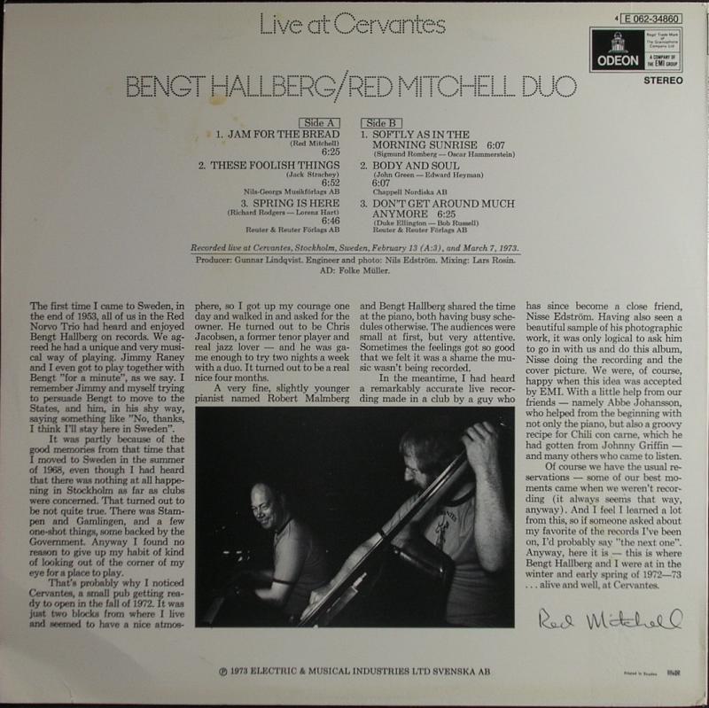 ○即決 LP Bengt Hallberg Red Mitchell / Live at Cervantes Sweden