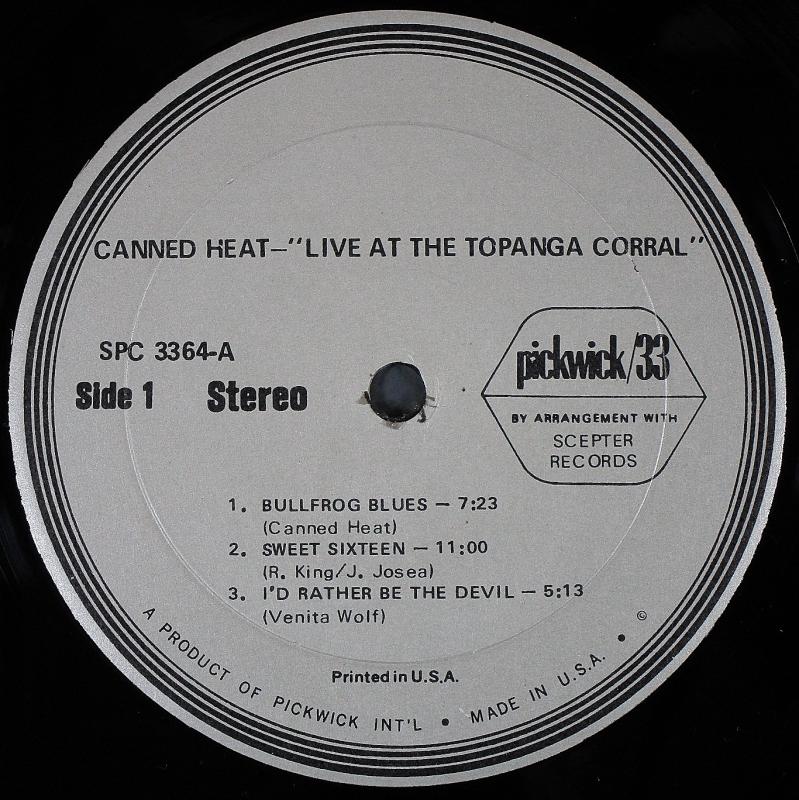 Canned Heat /Live At Topanga Corral レコード通販・買取のサウンドファインダー